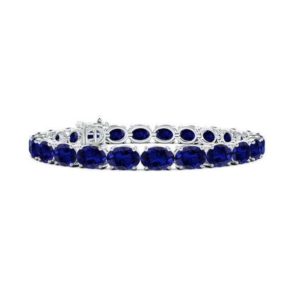 ANGARA Lab Grown 20.4 Ct Blue Sapphire Tennis Link Bracelet for Women in 925 Sterling Silver (Size-7x5mm) | September Birthstone, Anniversary Jewelry Gift for Women | Lab-Grown Blue Sapphire Bracelet