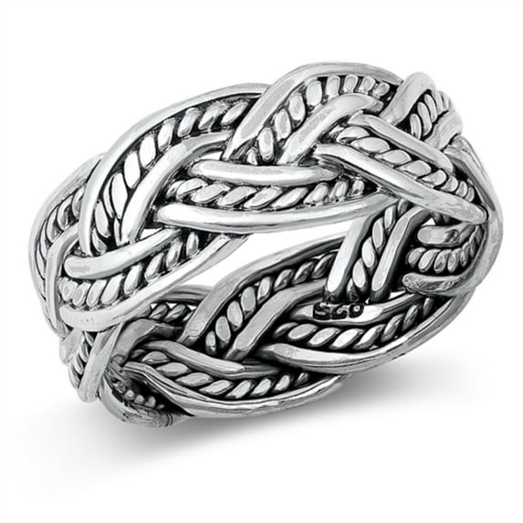 Sterling Silver Rope Braided Eternity Ring Size 8