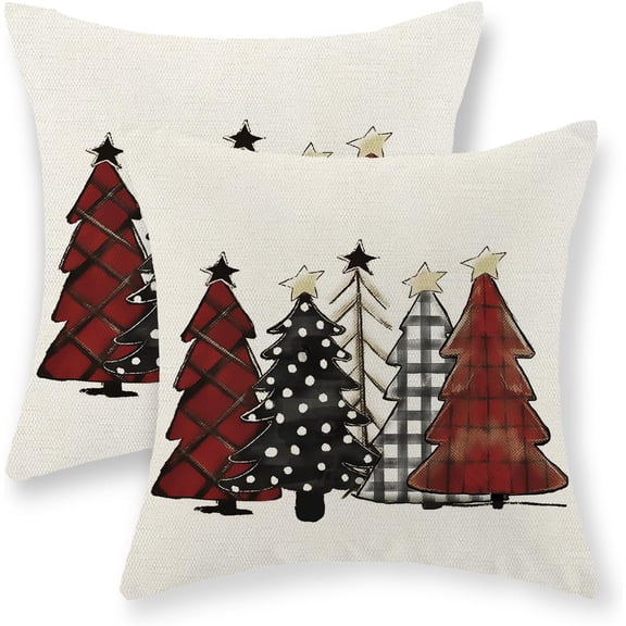 Christmas Pillow Covers 20x20 Set of 2 Christmas Decorative Linen Red Pillowcase Buffalo Colorful Xmas Trees Throw Pillows Winter Farmhouse Holiday Decor Outdoor Cushion Covers for Couch Home