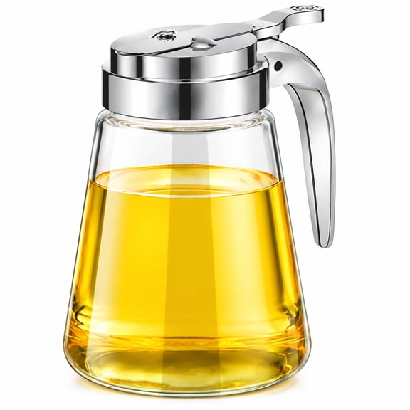 Glass Syrup Dispenser Bottle with No-Drip Pump, 10 oz Clear Honey Dispenser Jar for Maple Syrup, Milk, Creamer & Sugar, Stainless Steel