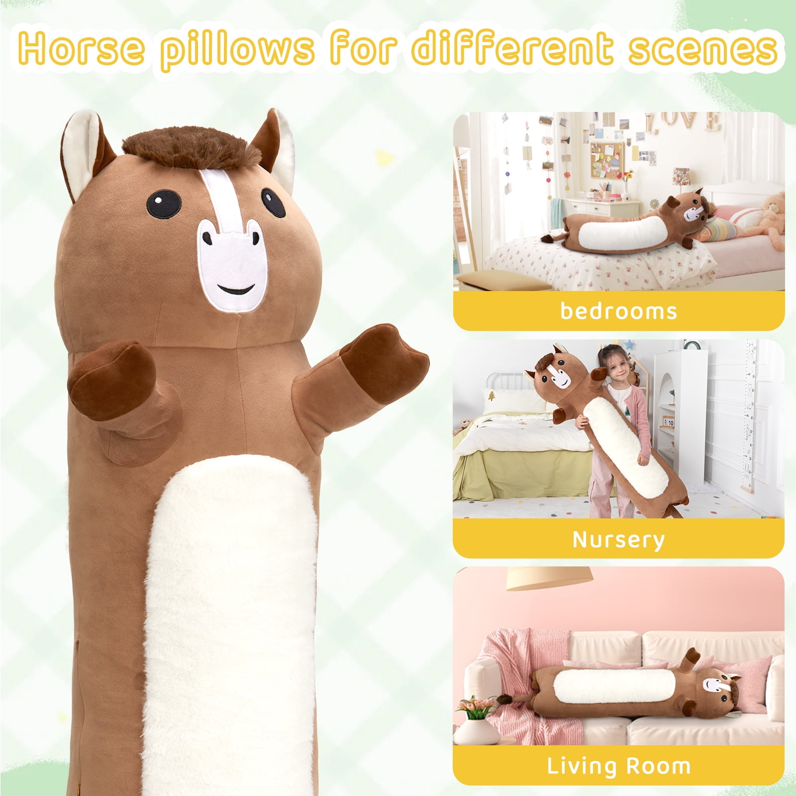 MorisMos 43“ Giant Horse Stuffed Animals, Soft Long Stuffed Horse Boby Plush Pillow