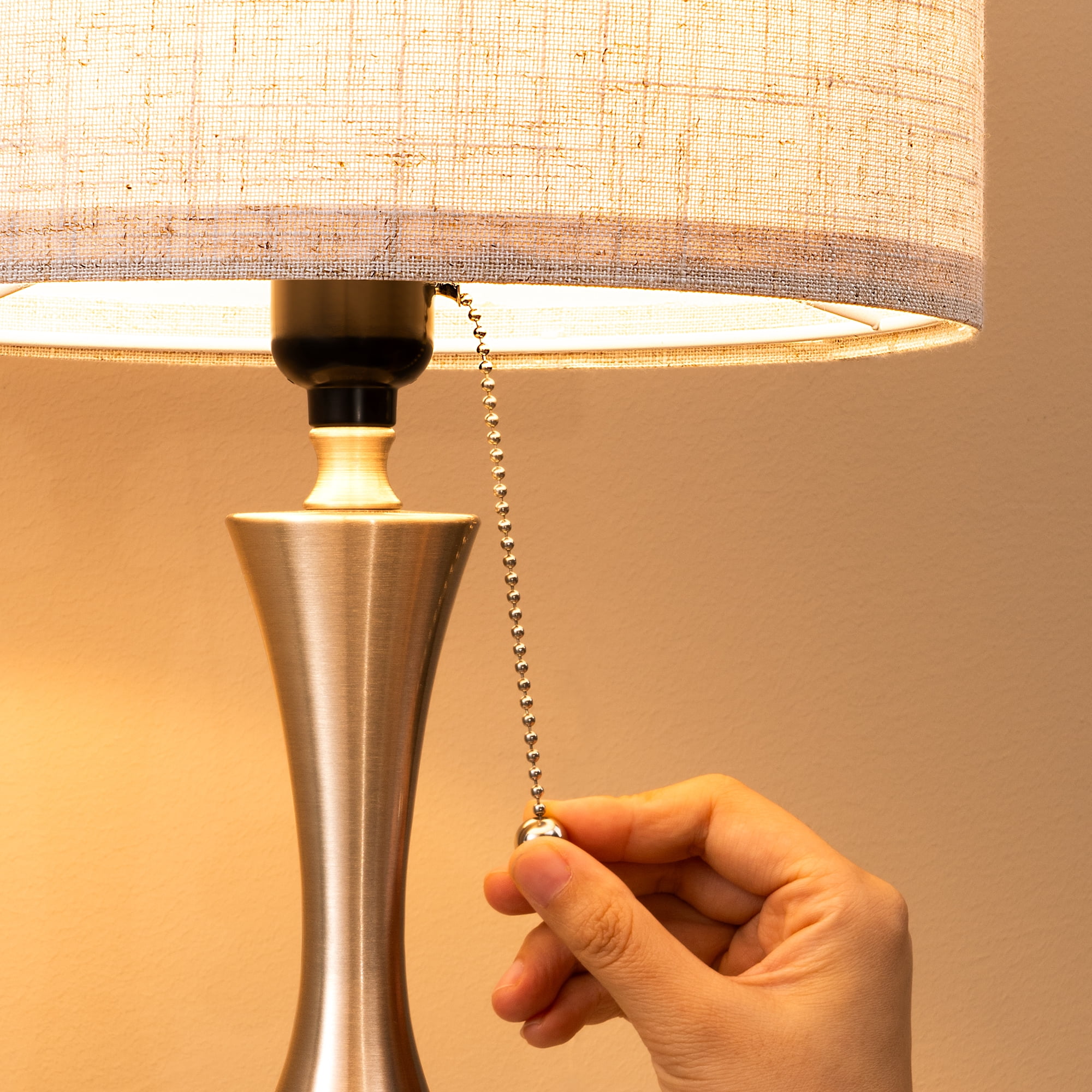 EDISHINE Table Lamps for Living Room Bedroom Modern Bedside Lamp with Beige Linen Shade Metal Body E26 Light Bulb Base