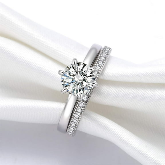 MABELLA 925 Sterling Silver CZ Round Solitaire Wedding Engagement Bridal Rings Set for Women