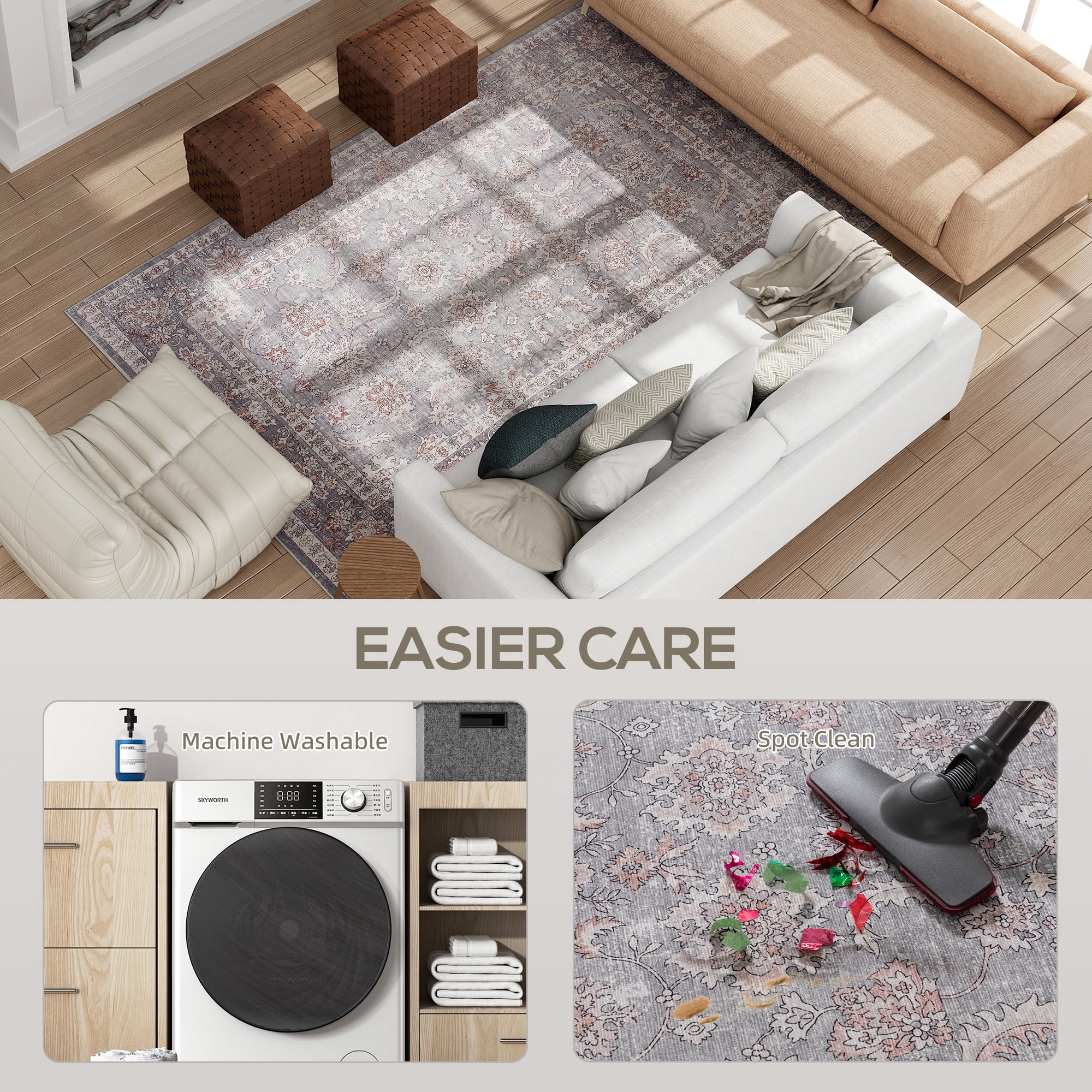 Area Rug 83.9"x59.8" Chenille Soft Non-Slip TPR Backing Machine Washable Rug for Living Room Bedroom