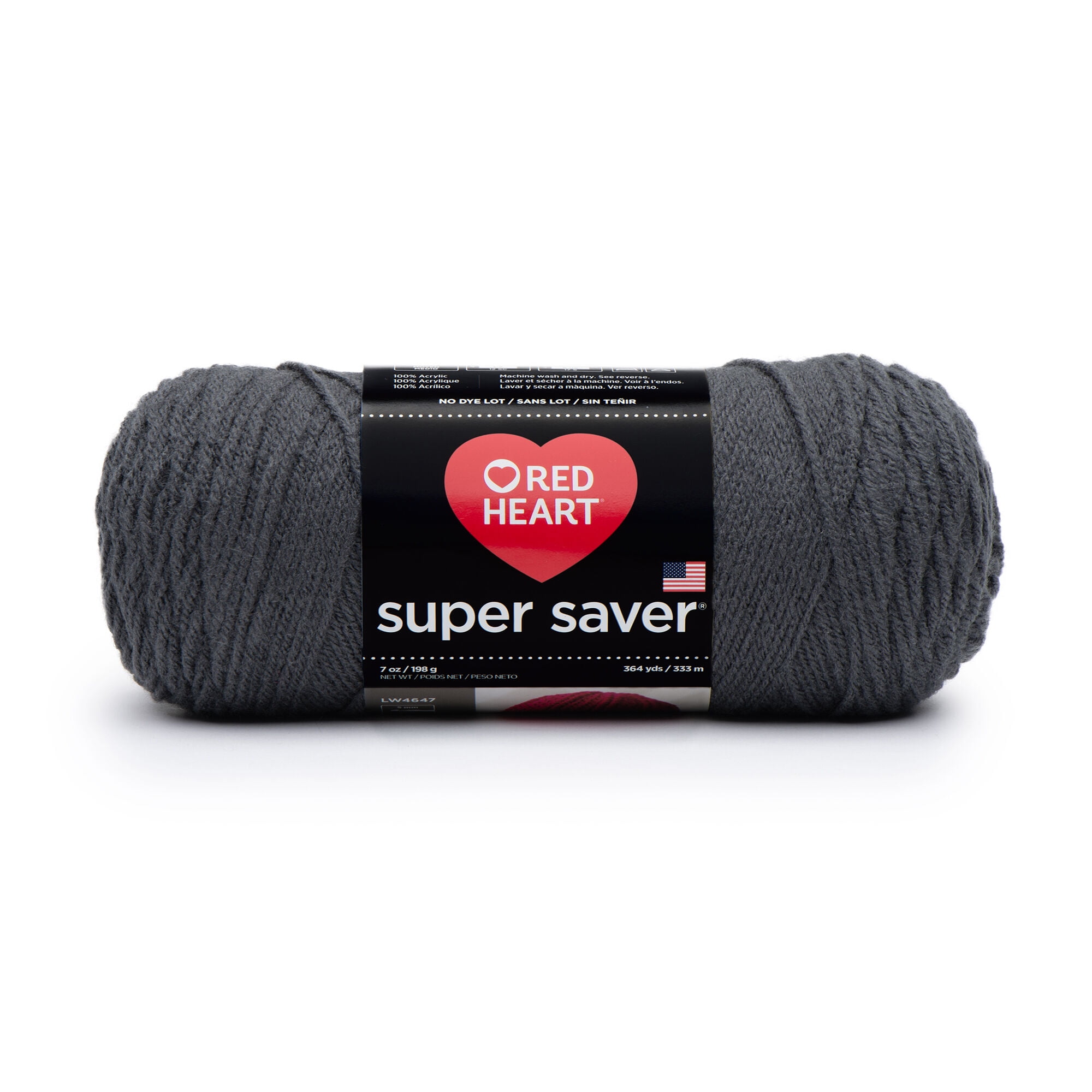 Red Heart Saver® 4 Medium Acrylic Yarn, Charcoal 7oz/198g, 364 Yards -