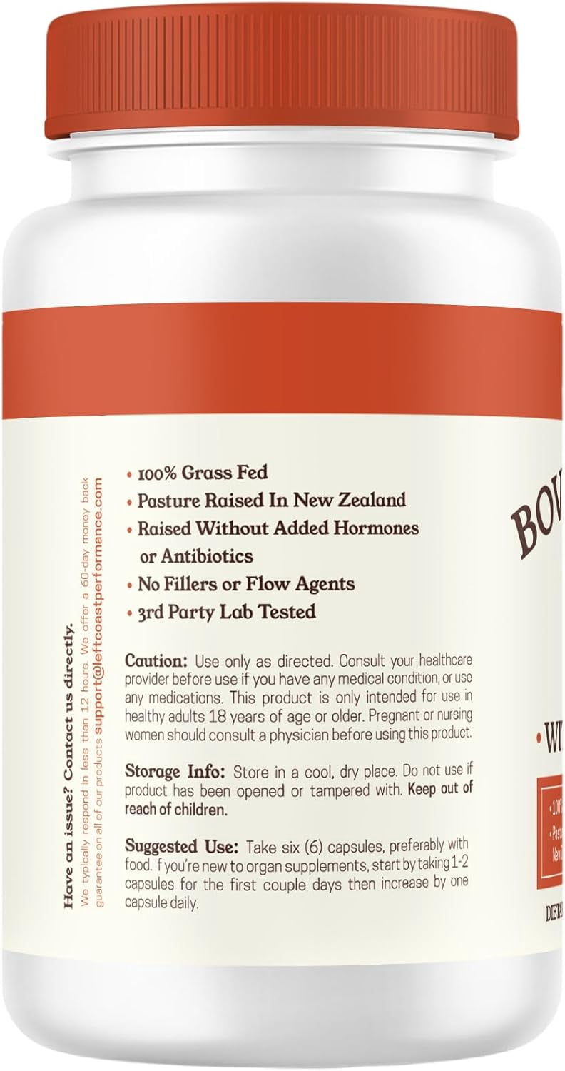Left Coast Performance Grass Fed Beef Heart & Liver Supplements with Co10 & Iron, 180 Capsules