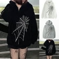 thumbnail image 2 of CreativeArrowy Gothic Punk Spider Web Hooded Sweatshirt for Women, Harajuku Coat with Zipper, Emo Alt Clothing, 2 of 6