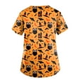 thumbnail image 3 of Halloween Print Scrub Tops for Women Breathable Pumpkin Cat Bat Pattern V-Neck T-Shirts Tee Tops with Pockets, 3 of 5
