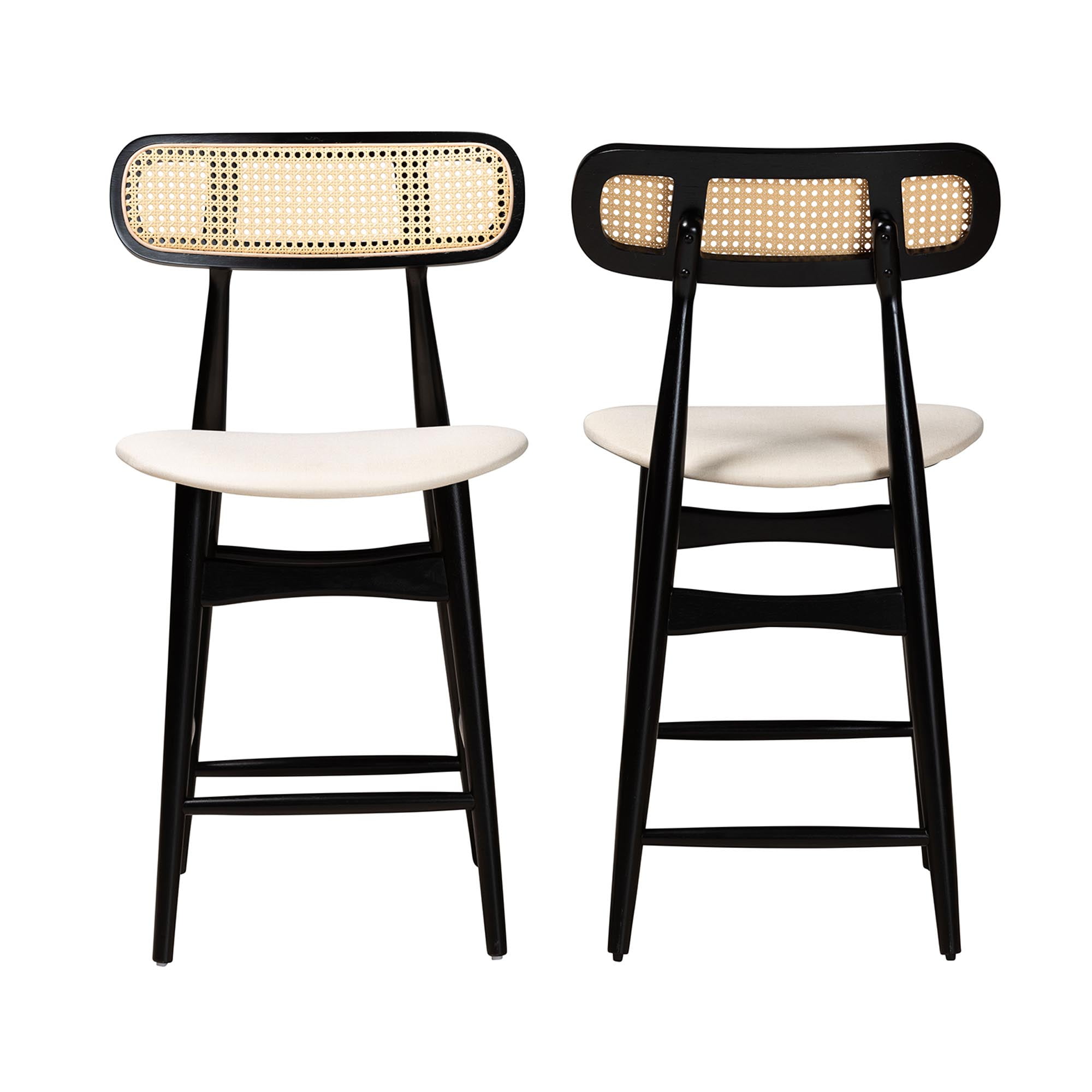 Baxton Studio Tarana Mid-Century Modern Cream Fabric and Black Finished Wood 2-Piece Counter Stool Set