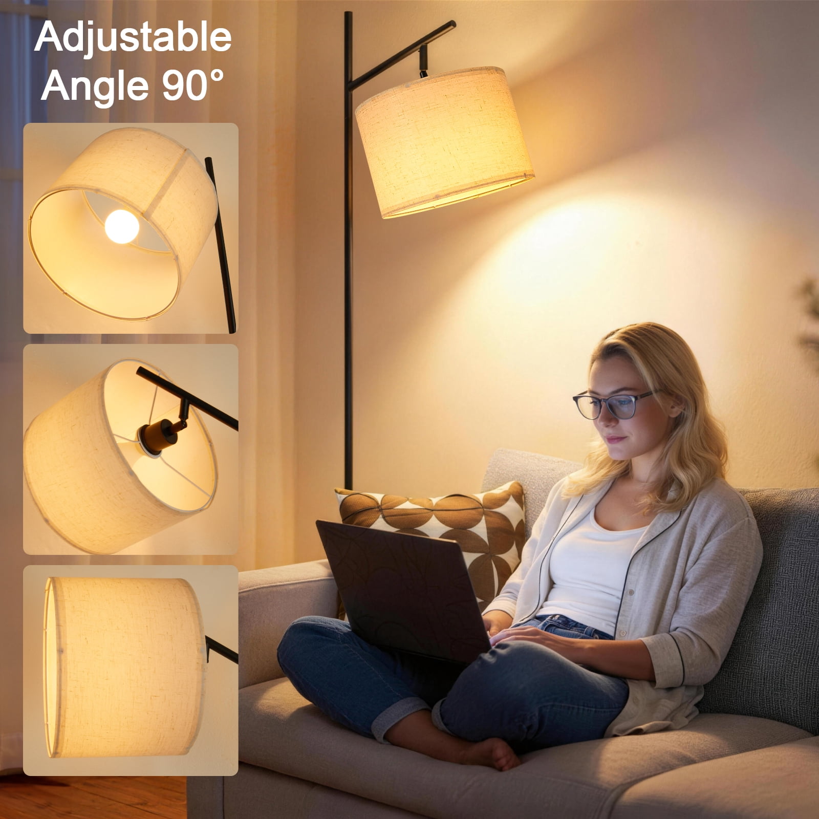 64" Floor Lamps for Living Room with Remote Control 3 Color Temperature Dimmable Standing Lamp Tall Pole Lamps for Bedroom, Office,Gold,Bulb Included