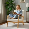 thumbnail image 5 of JULY'S SONG Mid Century Modern Accent Chair with Pillow, Linen Upholstered Reading Chair with Wood Frame, 25.6" W Arm Chairs in Living Room,White, 5 of 11