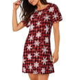 thumbnail image 2 of Rocae Snowflake red plaid for Nightgowns for Women Sleep Shirts Short Sleeve Nightshirt Pullover Nightdress, 2 of 6