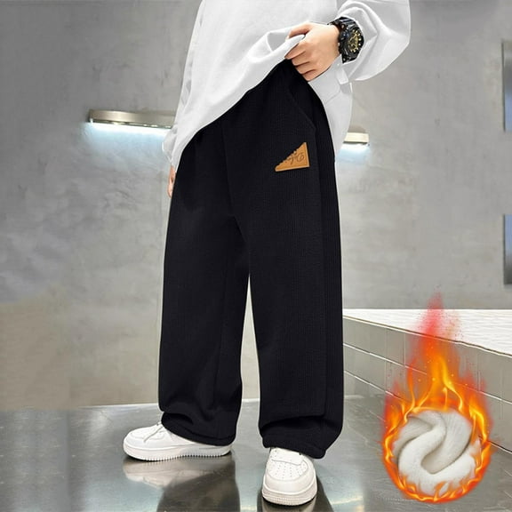 Boys' Fleece-Lined Corduroy Pants Big Kids' Straight-Leg Casual Pants Fall Winter Thick Warm Trousers 5-15Y