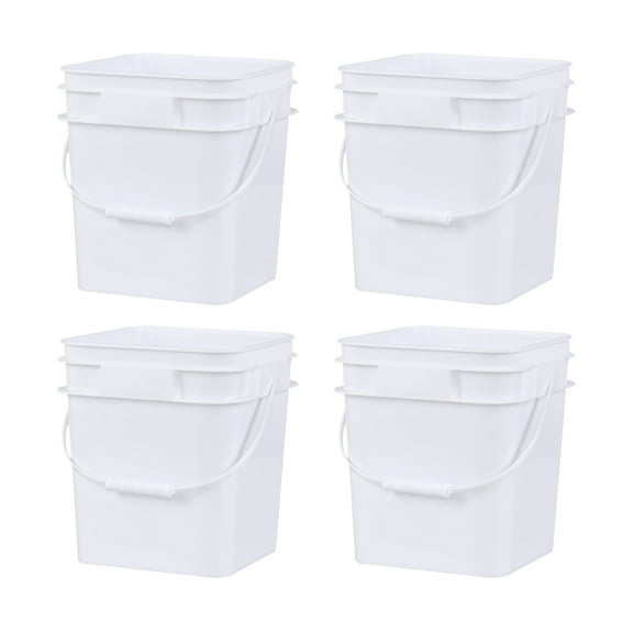 Teyyvn 4 Pcs 3 Gallon Square Bucket with Lid and Plastic Handles, White Plastic Utility Bucket Pail with Lid for Food Storage
