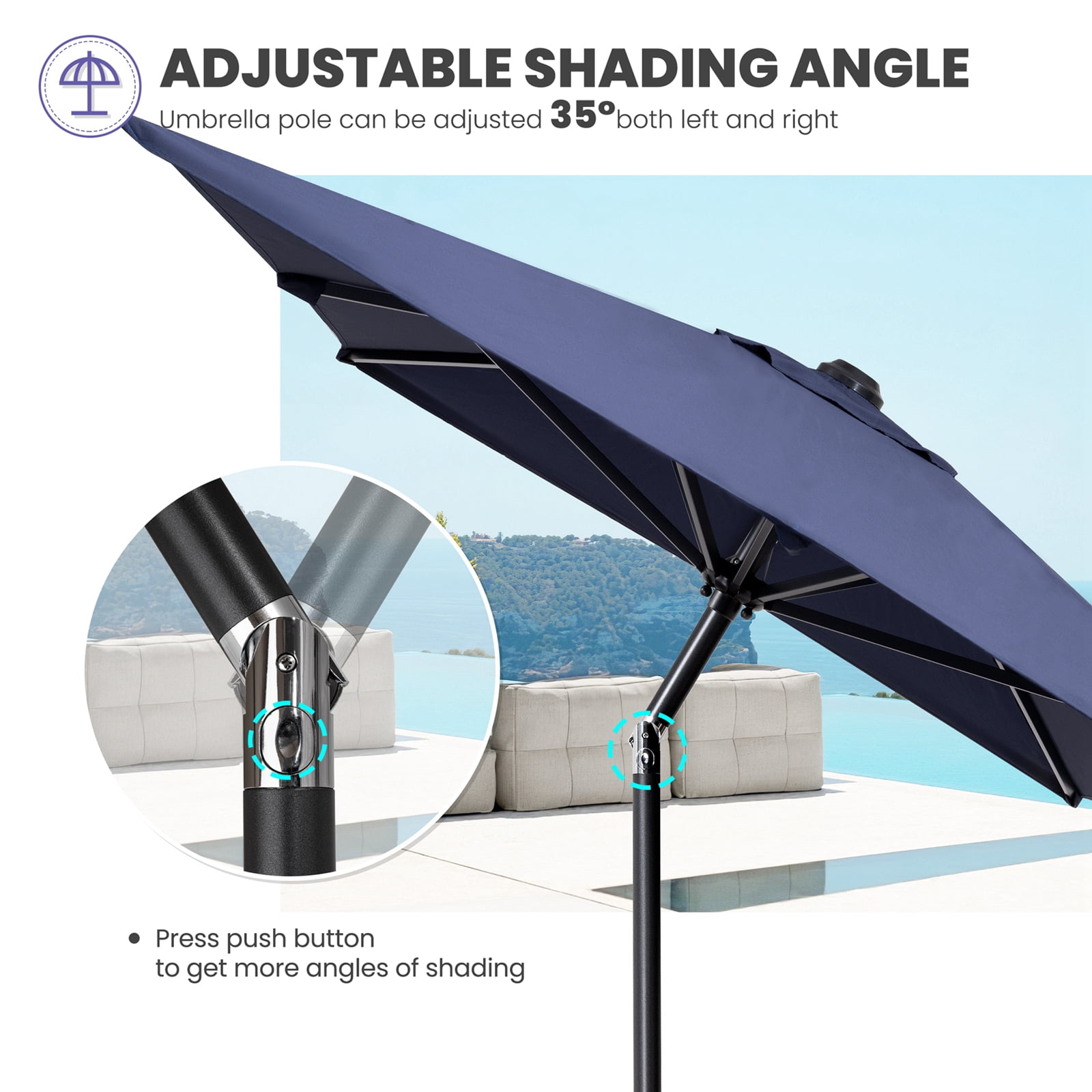 Crestlive 9x5 ft Rectangular Patio Market Umbrella, Navy Blue