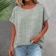 thumbnail image 4 of Craaazy Women Casual Loose Fit Blouse, Solid Color Short Sleeve Cotton Linen Tops, Comfy Round Neck Tunic for Daily Wear Gifts, 4 of 6