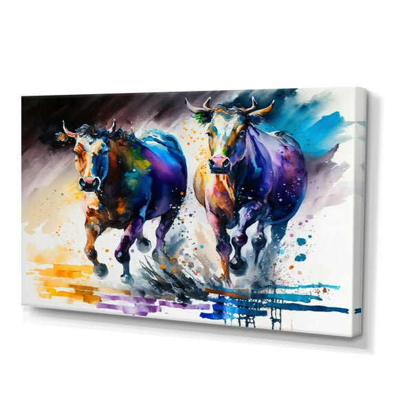 Designart Cows Running I Canvas Wall Art