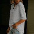 thumbnail image 3 of Womens Elbow Length Sleeve T-Shirts 3/4 Sleeve Casual V Neck Buttons Tops Solid Color Loose Fit Summer Beach Vacation Shirts, 3 of 5