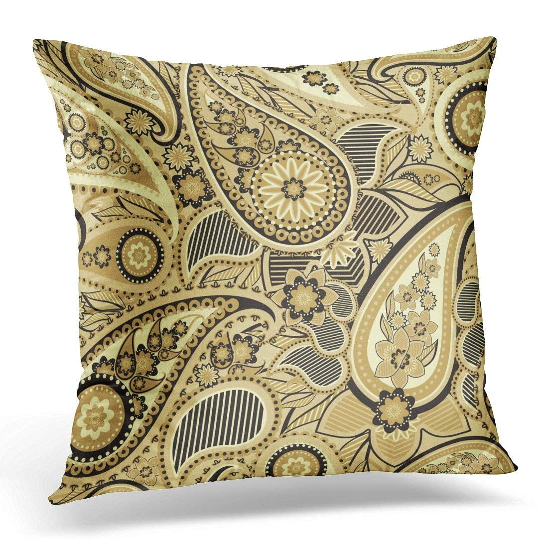 CMFUN Brown Gold Based on Traditional Asian Paisley Associated Pillow Case Pillow Cover 20x20