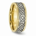 thumbnail image 4 of Titanium Scroll Design Yellow IP-plated Grooved Edge Brushed/Polished Band Size: 13; for Adults and Teens; for Women and Men, 4 of 6
