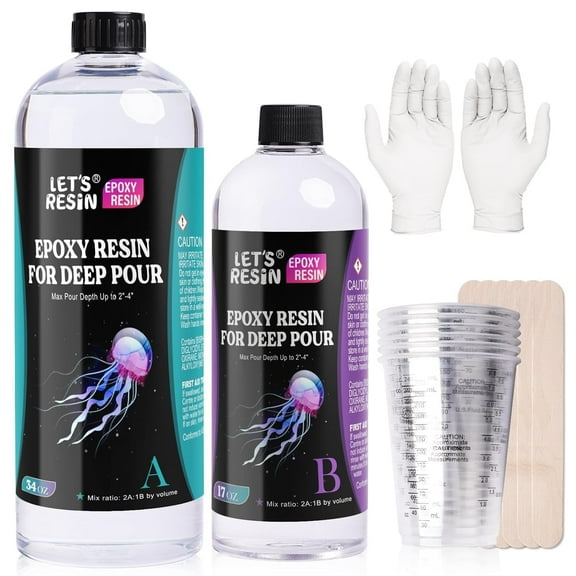 LET'S RESIN Deep Pour Epoxy - 51OZ, 2-4 Inch Clear, Bubble Free for River Tables, Wood & Art Crafts