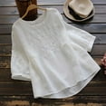 thumbnail image 2 of Women Casual Embroidery O Neck Short Sleeve Blouse Shirt Loose Ruffle Tops, 2 of 2