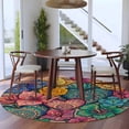 thumbnail image 4 of Colorful Abstract Floral Round Area Rug 5ft, Farmhouse Vintage Flowers Boho Washable Non-Slip Circle Rugs for Bedroom Living Room Kitchen, Soft Low Pile Carpet for Dining Room Playroom Nursery, 4 of 9