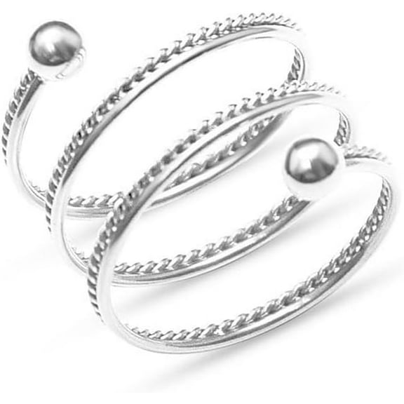 Spring Swirl Spiral Flexible Ring Stainless Steel Beaded Ball Fashion Simple Twist Layered Stacking Rings Personalized Middle Thumb Finger Band Comfort Fit Jewelry Gift for Women Men Bff Size 8