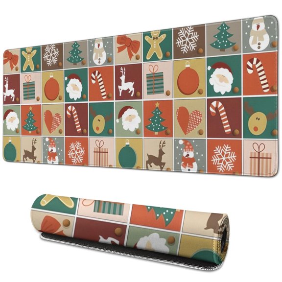 Long Mouse Pads for Desk,Multicolor Christmas Pattern Desk Mats on Top Of Desks, Desk Mouse Pad Extra Large with 3mm Non-Slip Base and Stitched Edge for Gaming,Office,Work,Home 31.5x11.8in