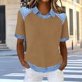 thumbnail image 2 of Dazajoo Womens Casual Waffle Knit Tops Raglan Short Sleeve Colorblock Shirts with Denim Collared Loose Lightweight Comfy Pullover,Khaki,M, 2 of 5
