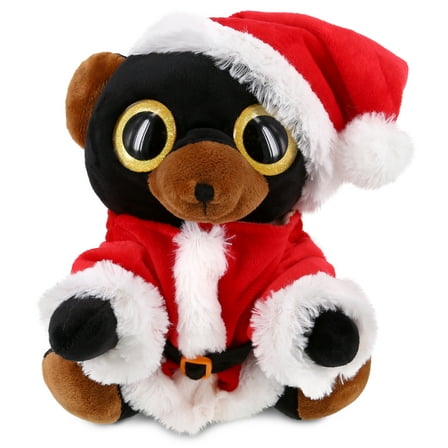 DolliBu Santa Black Bear Stuffed Animal Plush Toy - Super Soft Wild Animal Dress Up with Red Santa Claus Outfit, Cute Wildlife Holiday Christmas Gift - 8 Inches