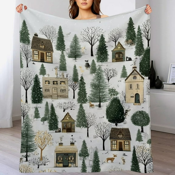 RKSupls Christmas Throw Blanket,Soft Warm Fannel Christmas Trees Snow House Blankets Gift for Home Bed Sofa Couch Decor,30x40 in