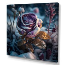 Designart A Blooming Purple Roses Flower In Winter Canvas Wall Art