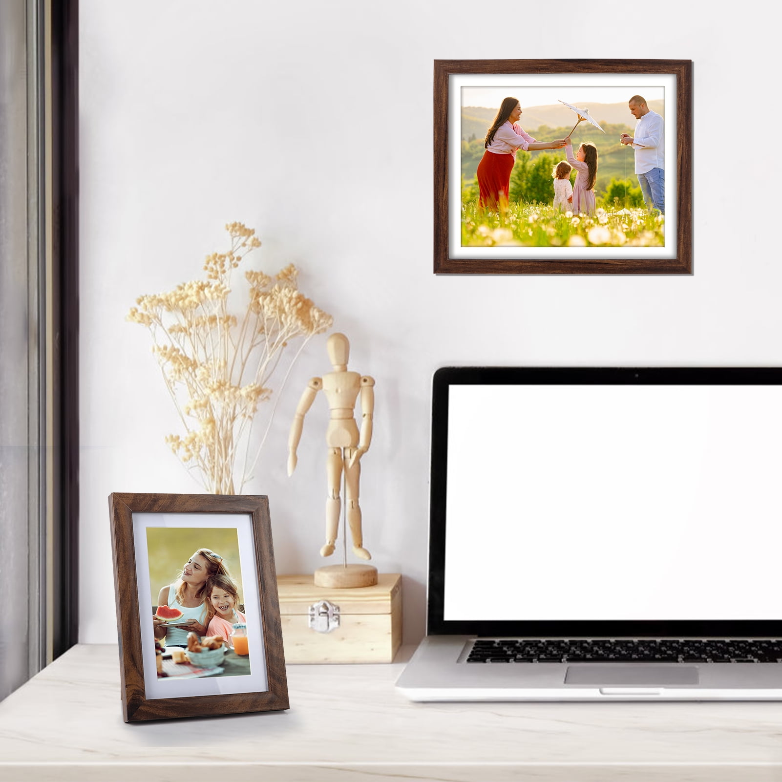 10 Pack Brown Gallery Wall Picture Frame with Mat Set of 10, Assorted Multiple Sizes Photo Frames for Wall or Tabletop