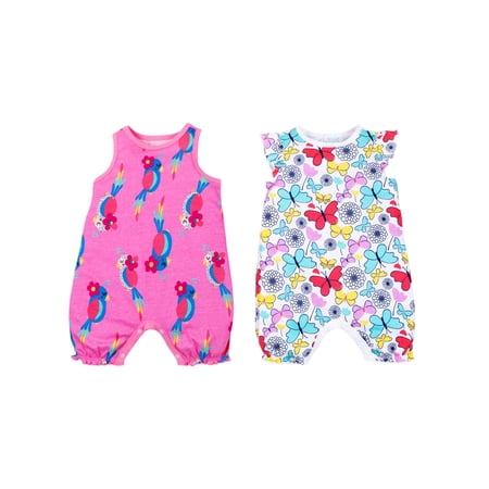 Little Star 100% Organic Cotton 2 Pack Baby Girl Rompers