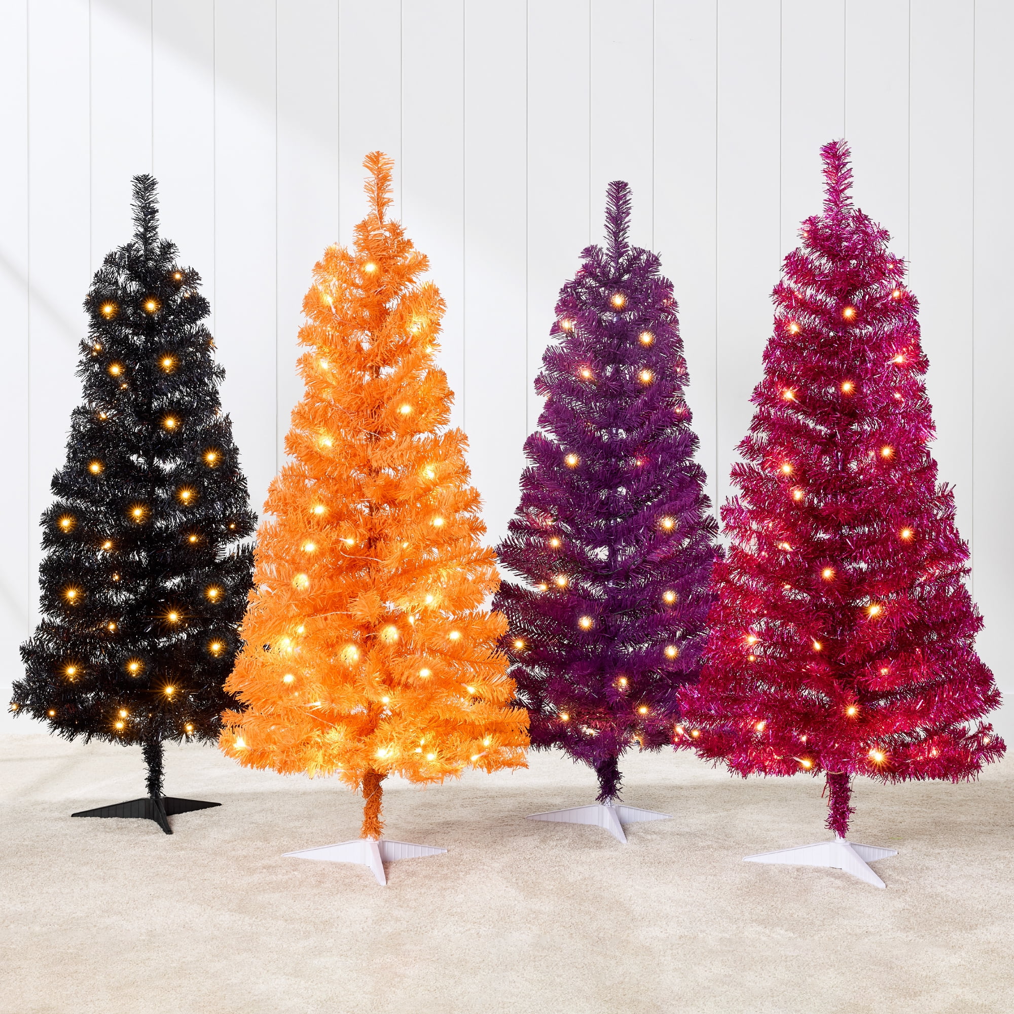 Best Choice Products 4ft Prelit Colored Christmas Tree, Artificial Tree Holiday Decor w/ Warm White LED Lights - Black Tinsel