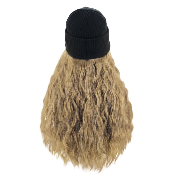 Gorro de punto con capucha y peluca de moda para mujer, con pelo largo y rizado, en varios colores, para uso diario