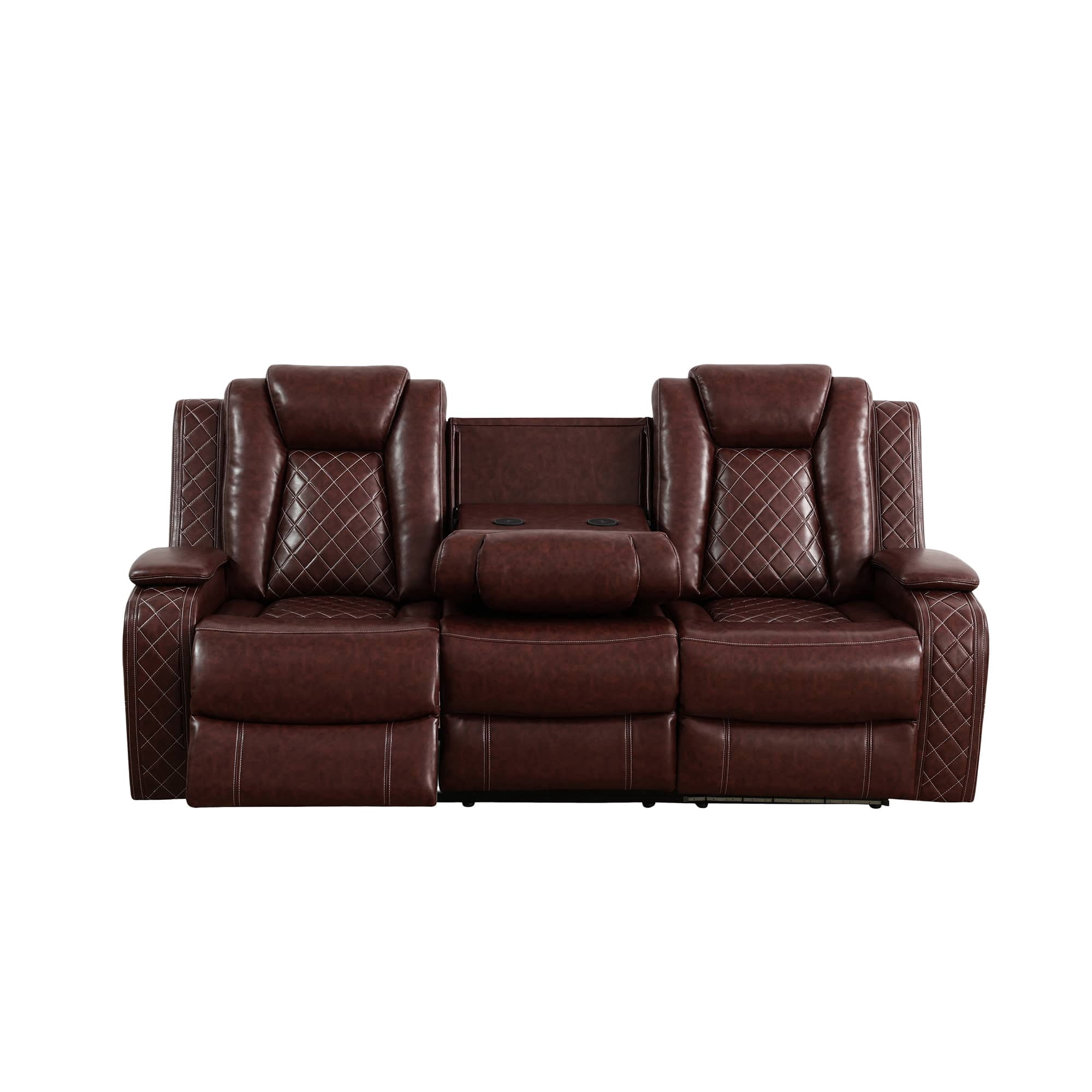 MAYEERTY Power Reclining Sofa, Electric 3-Seat Leather Recliner with USB Charging, Reversible Table & Ambient LED Lighting for Living Room, Brown