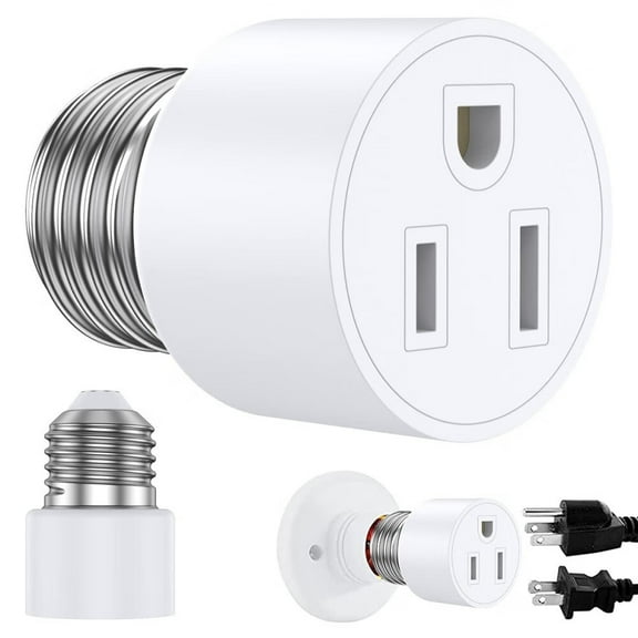 1 Pack Light Socket to Plug Adapter,3 Prong Outlet Light Socket Adapter Converter for E26/E27 Light Bulb,Screw in Installation,Bulb Plug Adapter for Porch Light Garage Basement (1PC White)
