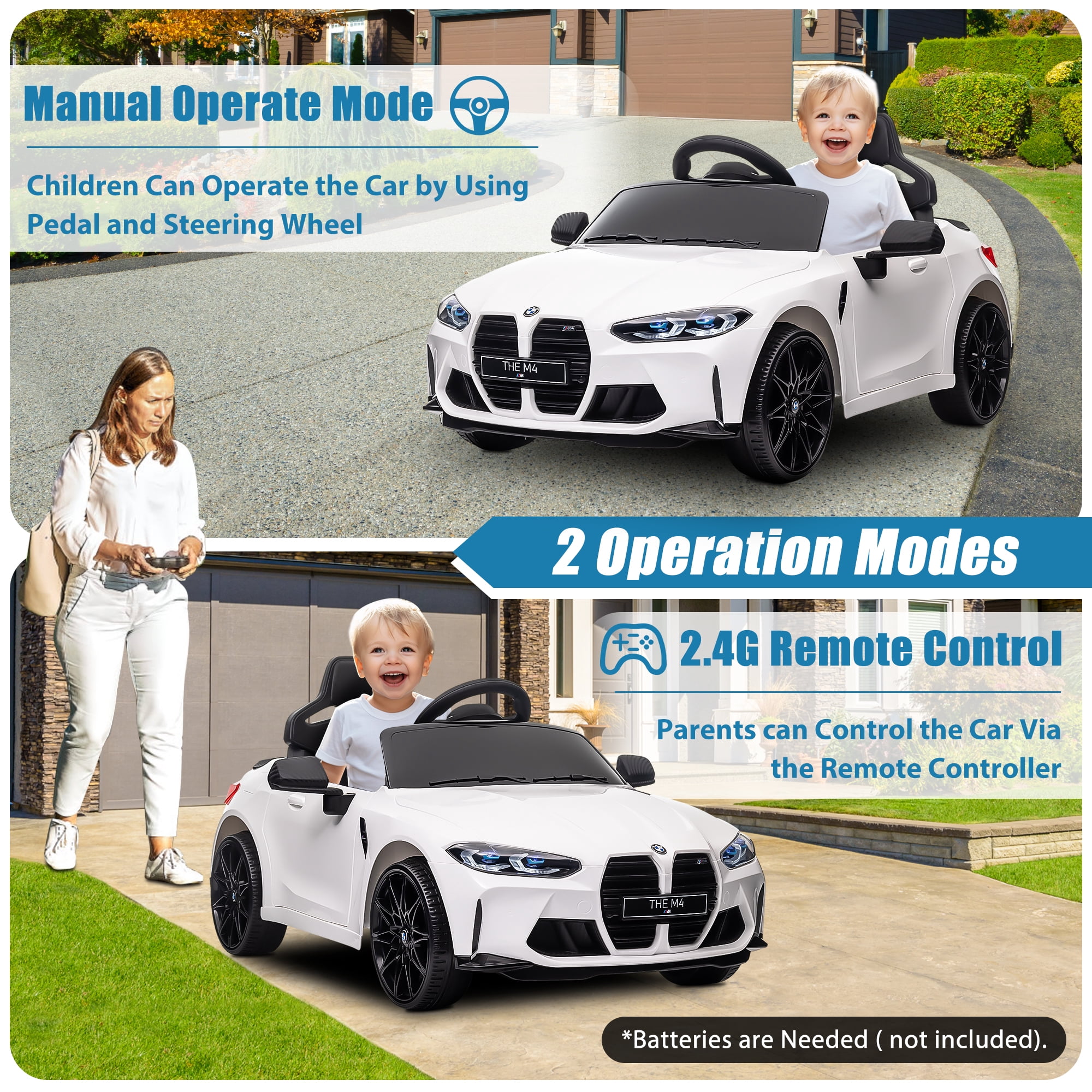 12V Ride on Cars with Remote Control, Licensed BMW M4 Battery Powered Ride on Toys for Kids Boys Girls Gifts, Kids Electric Cars Vehicle with Music, Bluetooth, Story, USB/MP3 Port, LED Light, White