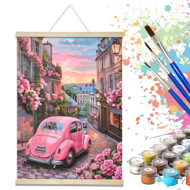 JYLMOOD Paint by Numbers with Hanger Frame for Adults Beginners Roll Canvas,12x16in
