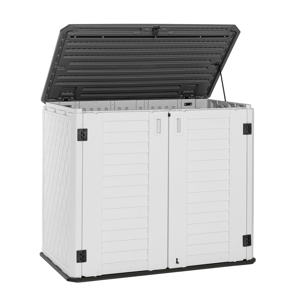Veryke Outdoor Horizontal Plastic Shed with Split Lid, Storage Box for