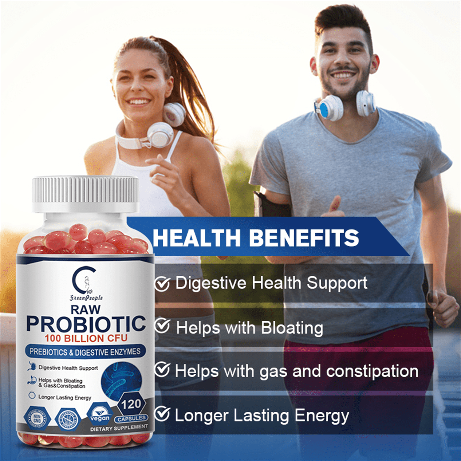 GPGP Greenpeople 100 Billion CFU Probiotic for Women and Men, Support Digestive & Gut Health, 240 Capsules