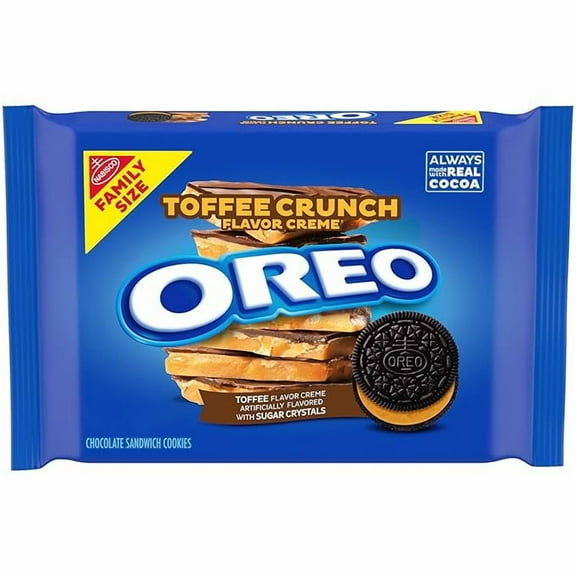 Pack of 1 OREO Toffee Crunch Creme with Sugar Crystals Chocolate Sandwich Cookies, Family Size, 17 oz