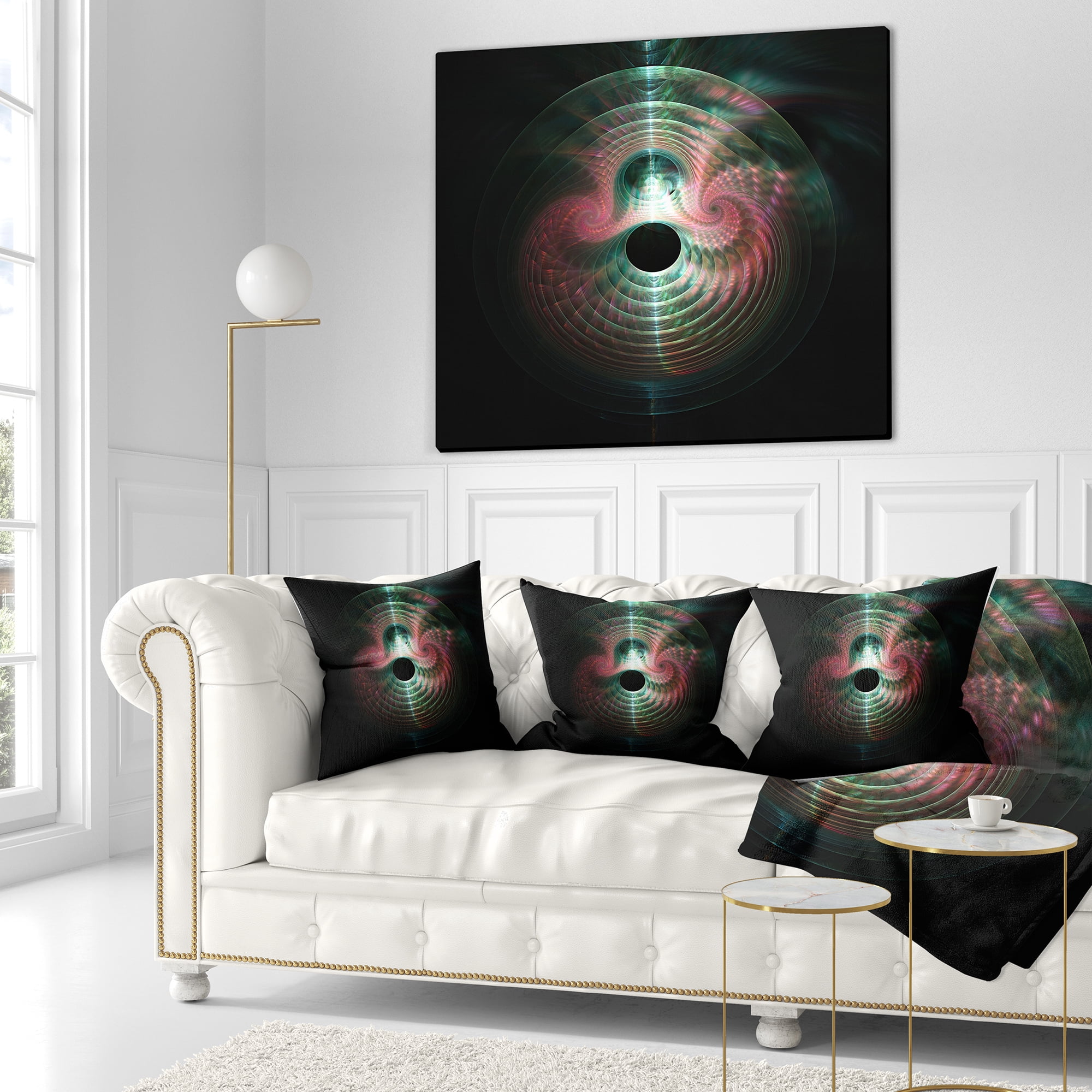 Designart Green Pink Magical Lights - Abstract Throw Pillow - 18x18