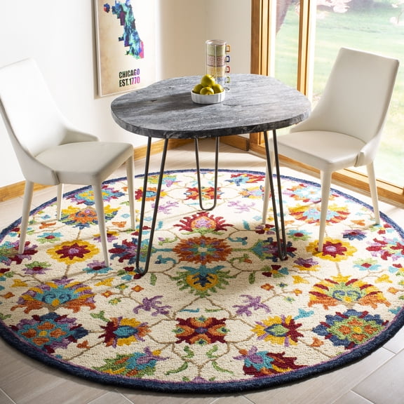 SAFAVIEH Aspen Giles Floral Wool Area Rug, Ivory/Blue, 7' x 7' Round