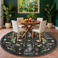 thumbnail image 2 of Nanan 5' Round Area Rug, Washable Cat Botanical Non Slip Stain-resistant Rugs for Dorm Apartment, Soft Foldable Carpet, Black, 2 of 6