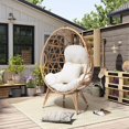 thumbnail image 3 of Pellebant Indoor Outdoor Wicker Egg Chair with Cushion Freestanding Oversized Patio PE Rattan Chair in Beige, 3 of 8