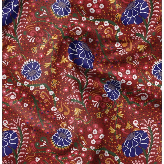 Soimoi Floral Print,Cotton Poplin, Sewing Fabric Sold by The Yard 42 Inch Wide,Sewing Craft Quilting/Quilt Making Fabric, Red