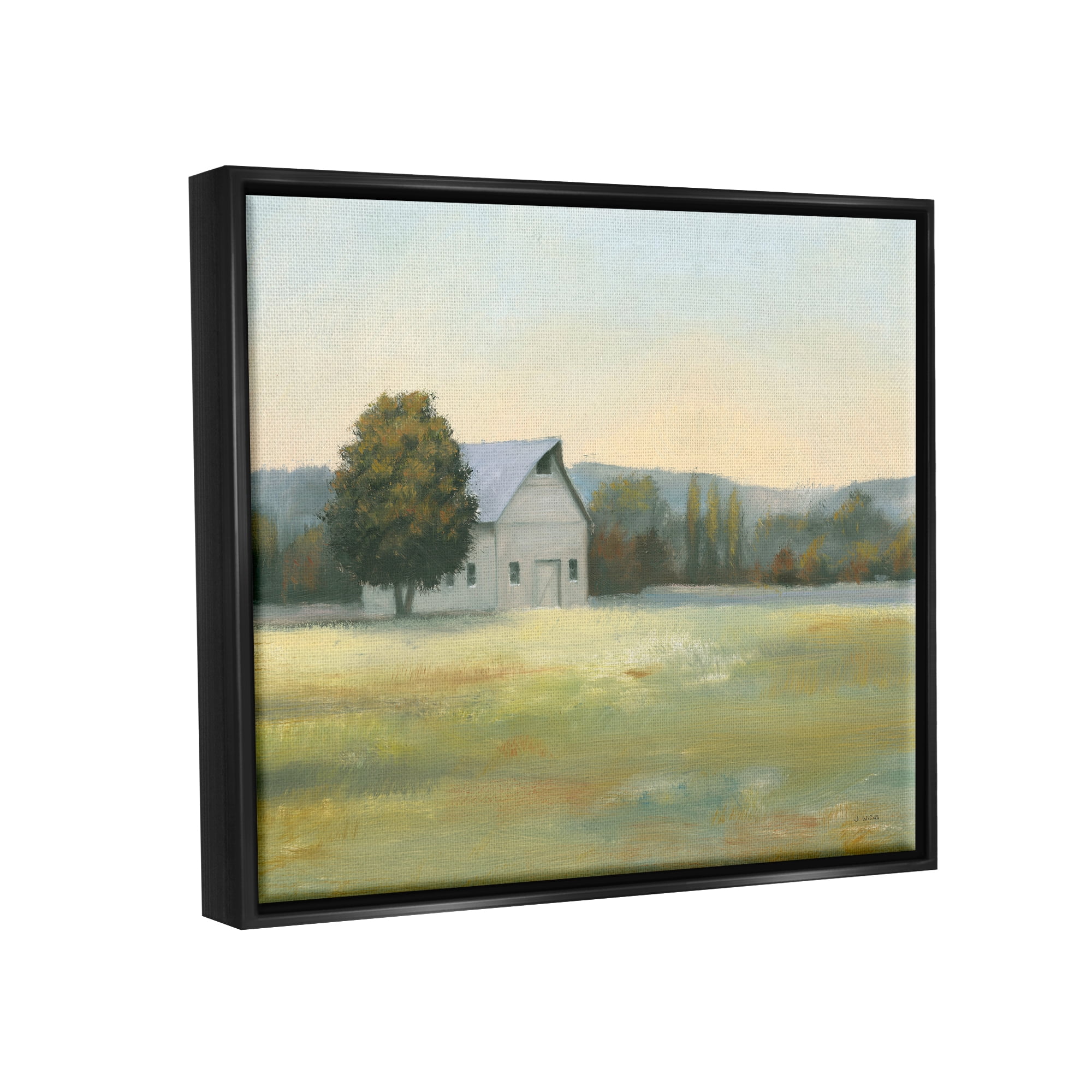 Stupell Industries Rural Countryside Cottage Nature Painting Black Floater Framed Art Print Wall Art, 21 x 17
